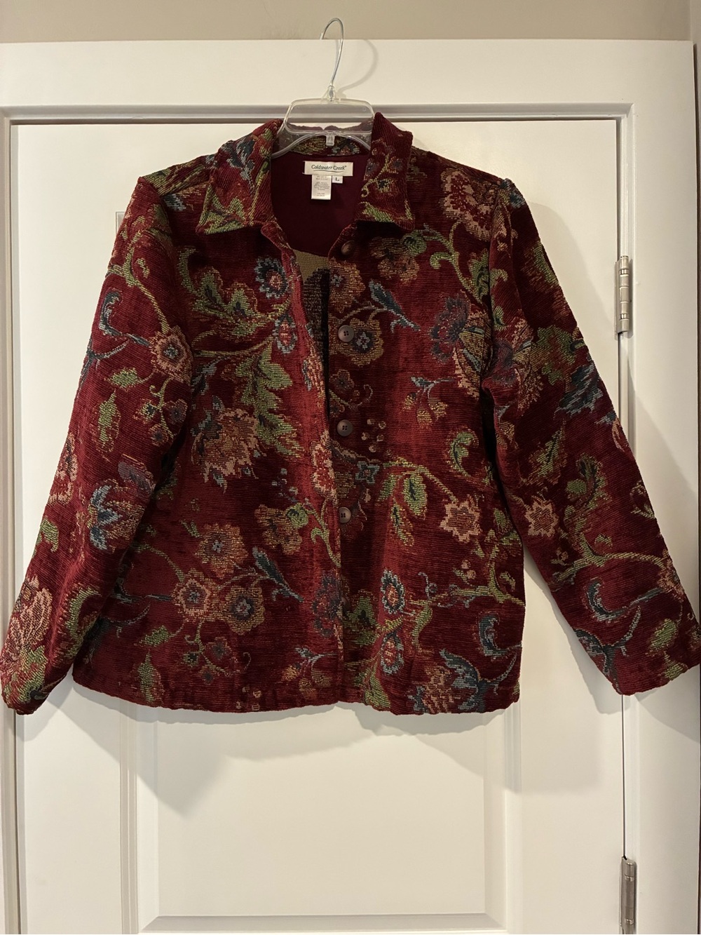 Coldwater Creek Women's Burgundy Floral Button Jacket